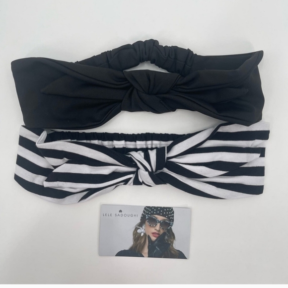 Lele Sadoughi Betty Headbands Striped Stretch Black And White Bow Set Of 2 - Picture 6 of 6
